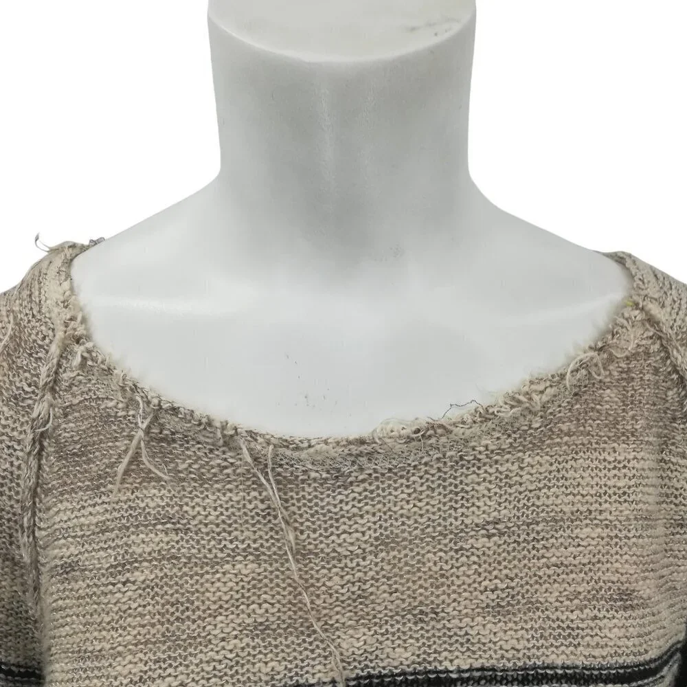 Free People Open Knit Tunic Hi Low Sweater Size S Striped Boho Bohemian Beige